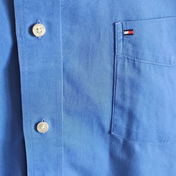Vntg Y2K Tommy Hilfiger XL Mens Blue Shirt XL Cotton Business Casual Logo - Picture 7 of 12